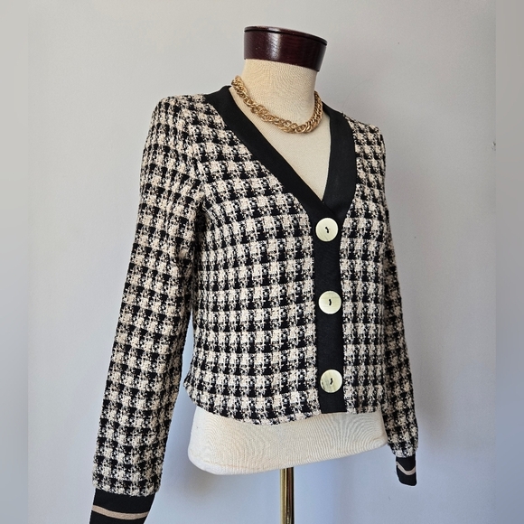 Zara Black and Tan Woven Tweed Pullover Cardigan. Size XS - Picture 3 of 11